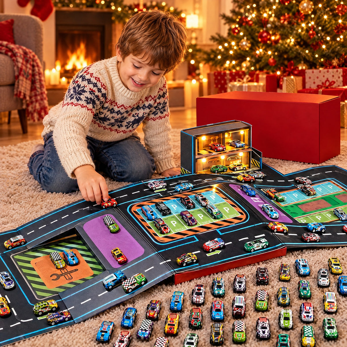 A whole road layout on the living room floor