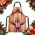 funny 3d hairy chest bbq apron with cheeky swimsuit print — Christmas stocking filler gift