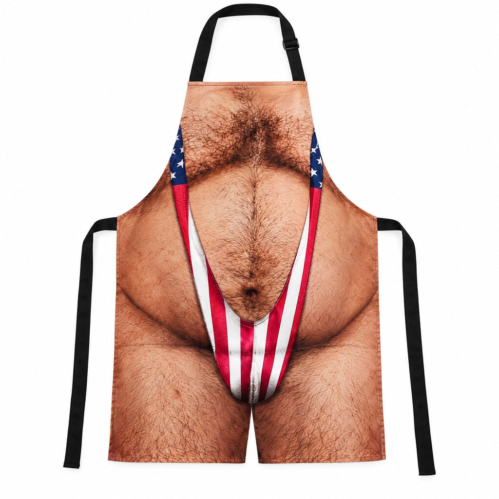 Funny 3D Hairy Chest BBQ Apron with Cheeky Swimsuit Print