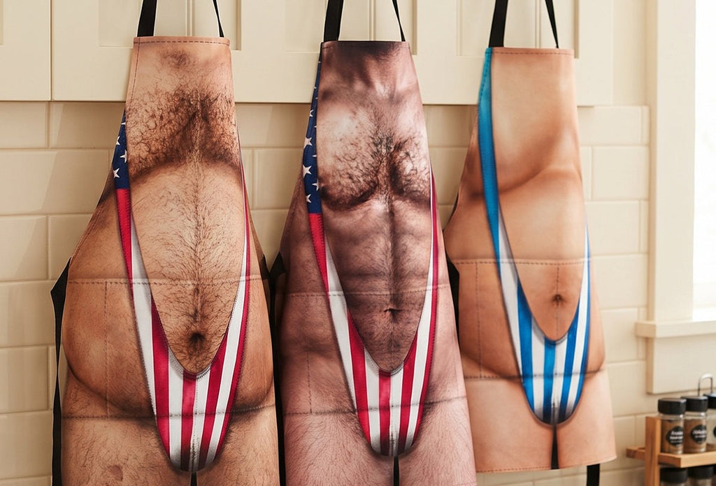 Funny 3D Hairy Chest BBQ Apron with Cheeky Swimsuit Print