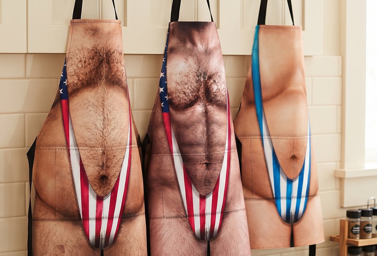 Funny 3D Hairy Chest BBQ Apron with Cheeky Swimsuit Print