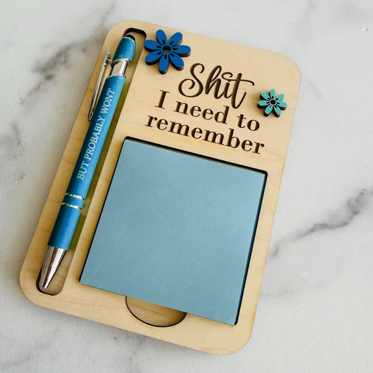 Funny Wooden Sticky Note Holder with Pen – Cheeky Desk Gift for Work