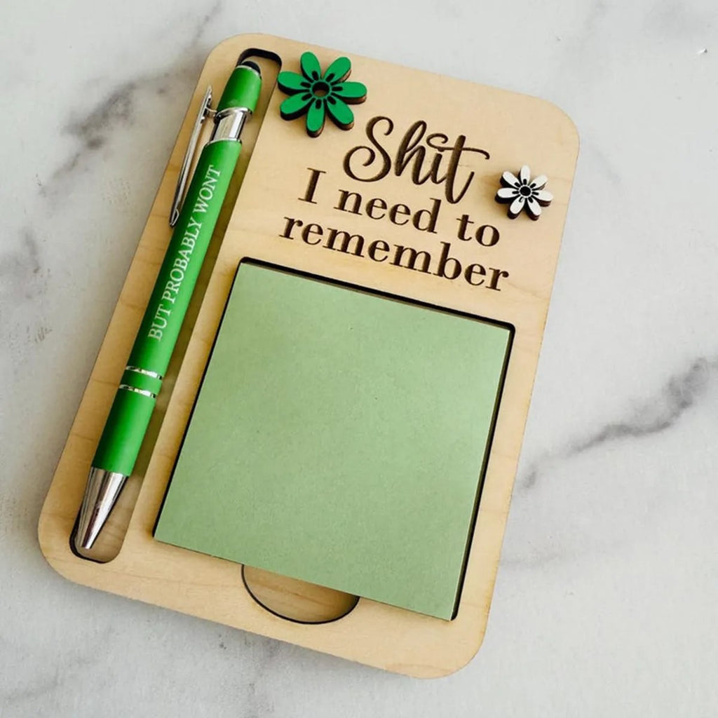 Funny Wooden Sticky Note Holder with Pen – Cheeky Desk Gift for Work