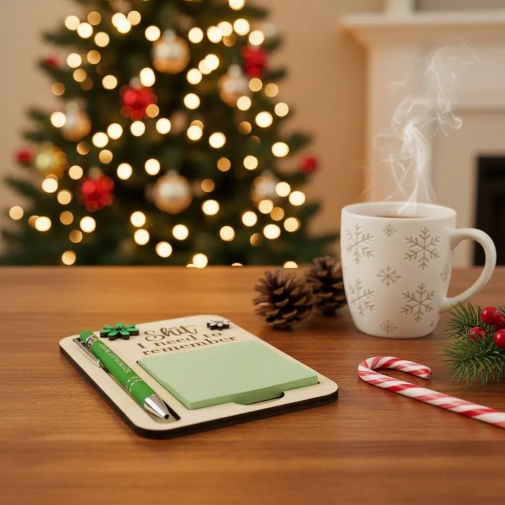 Funny Wooden Sticky Note Holder with Pen – Cheeky Desk Gift for Work