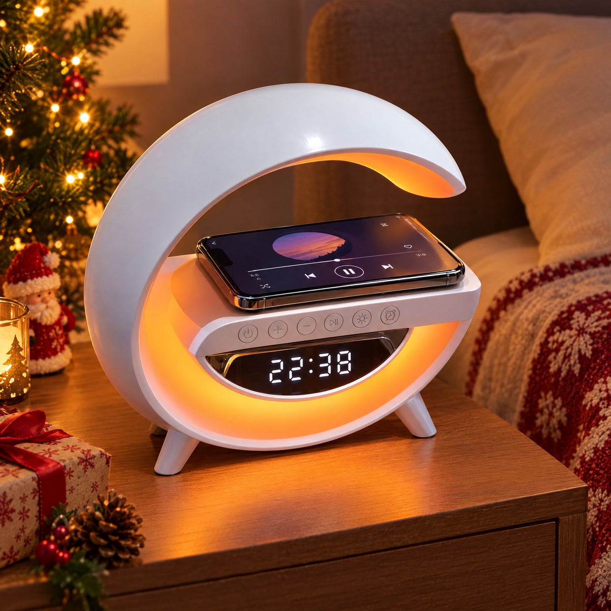 Charges the phone while the music plays