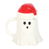 Ghost-Shaped Ceramic Mug with Santa Hat Lid, 500ml Festive Cup