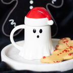 Ghost-Shaped Ceramic Mug with Santa Hat Lid, 500ml Festive Cup