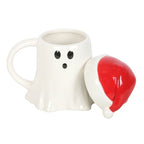 Ghost-Shaped Ceramic Mug with Santa Hat Lid, 500ml Festive Cup