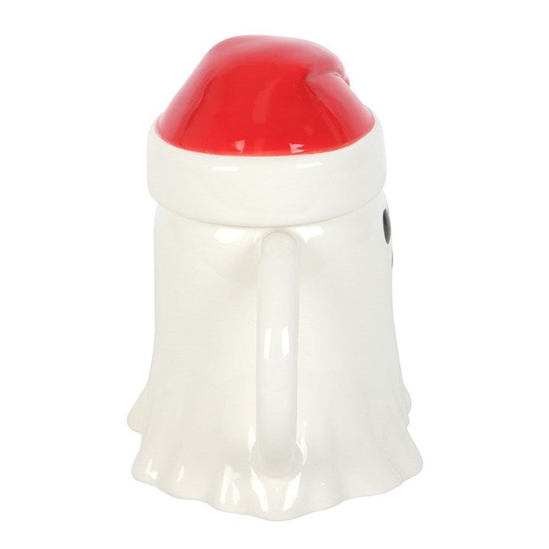 Ghost-Shaped Ceramic Mug with Santa Hat Lid, 500ml Festive Cup
