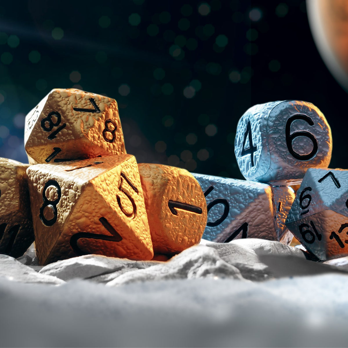 Giant Squishy Foam Dice Set – 7 Polyhedral RPG Dice, Asteroid Texture