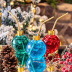 Glass Drinking Baubles with Gold Straws, Set of 3 – Festive Party Gift