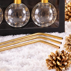 Glass Drinking Baubles with Gold Straws, Set of 3 – Festive Party Gift