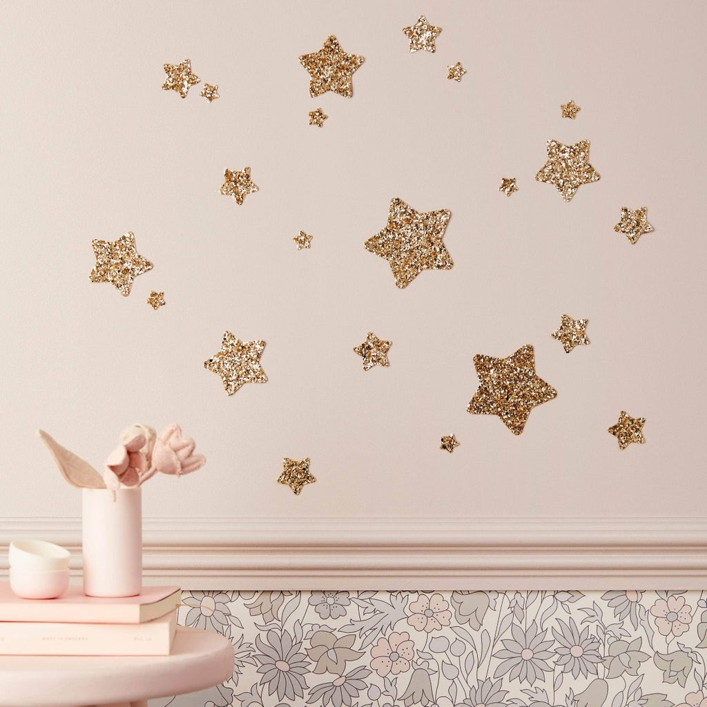 Glitter Star Wall Stickers for Kids' Bedrooms, Pack of 22 Stars
