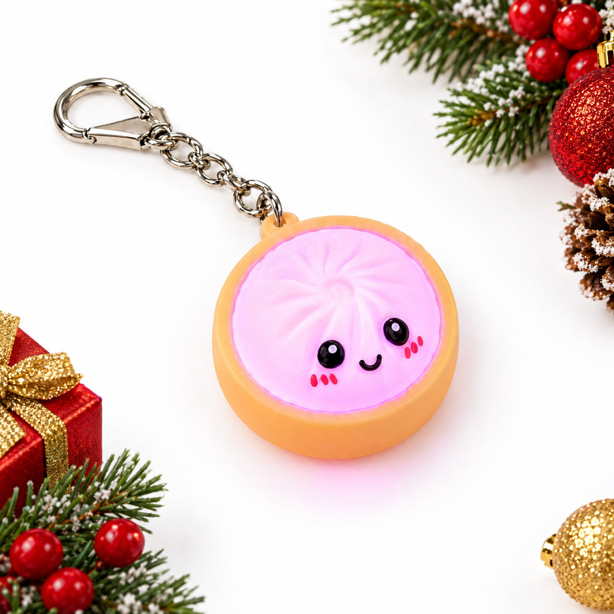 Glowing Dumpling Fidget Keychain – Press It and It Lights Up