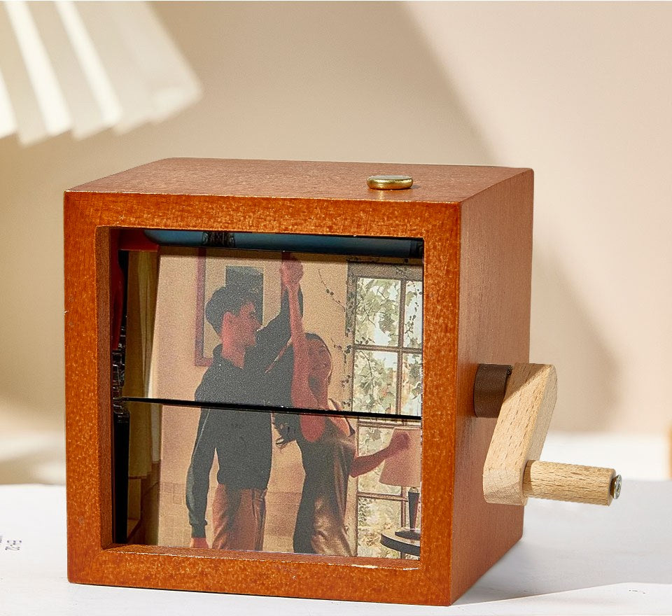 Hand-Crank Wooden Photo Flipbook Box Made With Your Photos