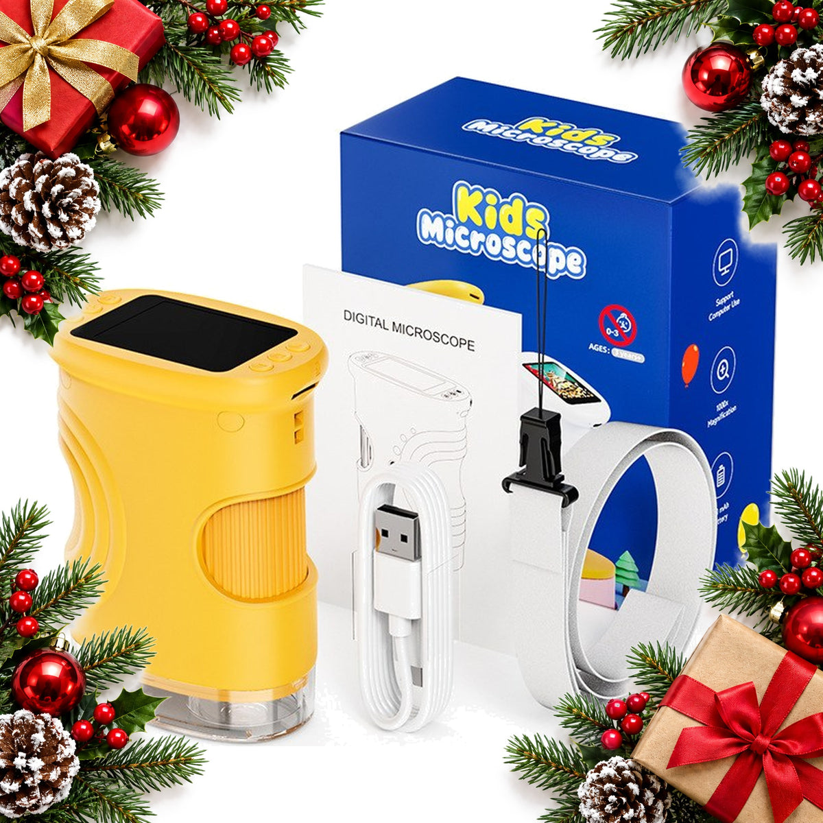 handheld kids digital microscope with 2 inch screen and 1000x zoom — Christmas stocking filler gift