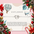 heart globe charm bracelet on explorer message card travel gift — Christmas stocking filler gift
