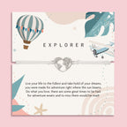 Heart Globe Charm Bracelet on Explorer Message Card, Travel Gift
