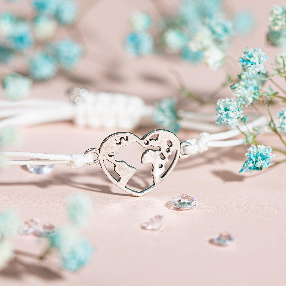 Heart Globe Charm Bracelet on Explorer Message Card, Travel Gift
