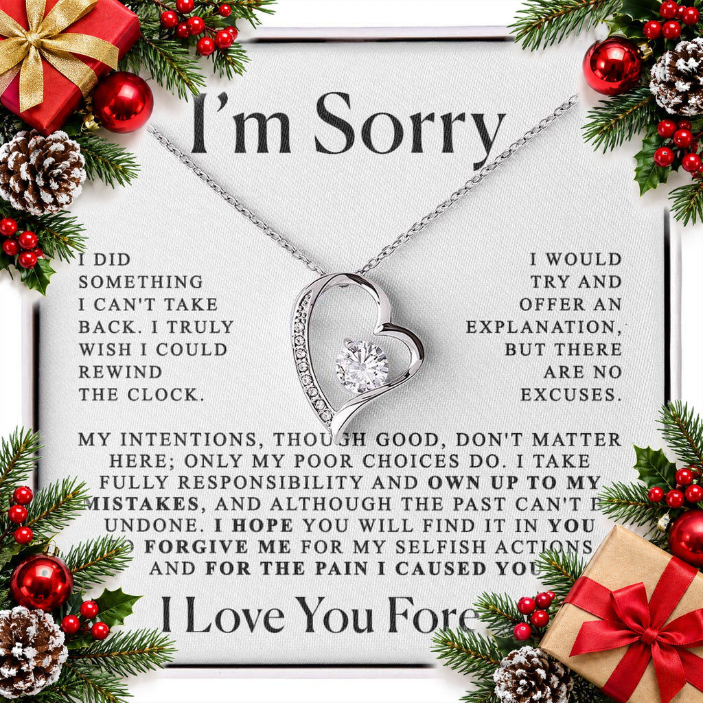 heart pendant necklace with im sorry message card in a gift box — Christmas stocking filler gift