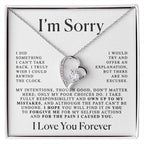 Heart Pendant Necklace with I'm Sorry Message Card in a Gift Box