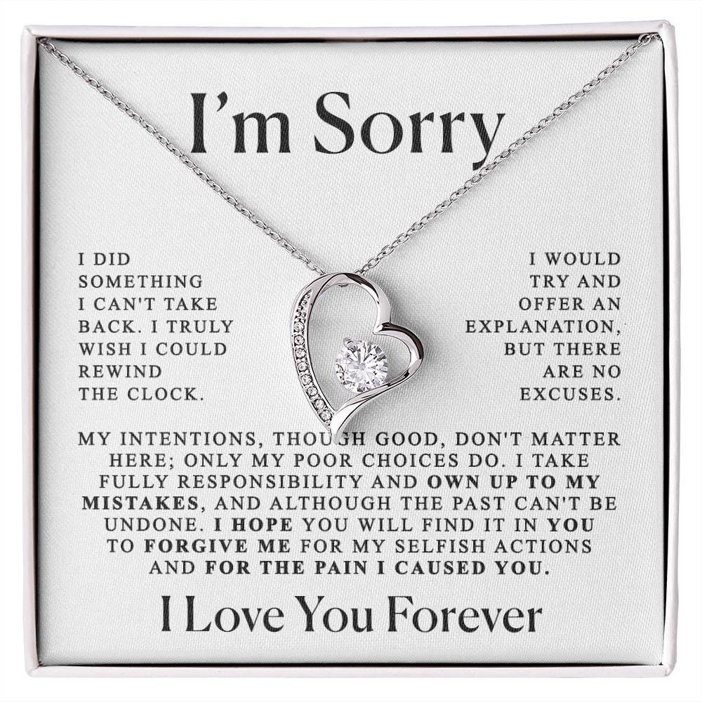 Heart Pendant Necklace with I'm Sorry Message Card in a Gift Box