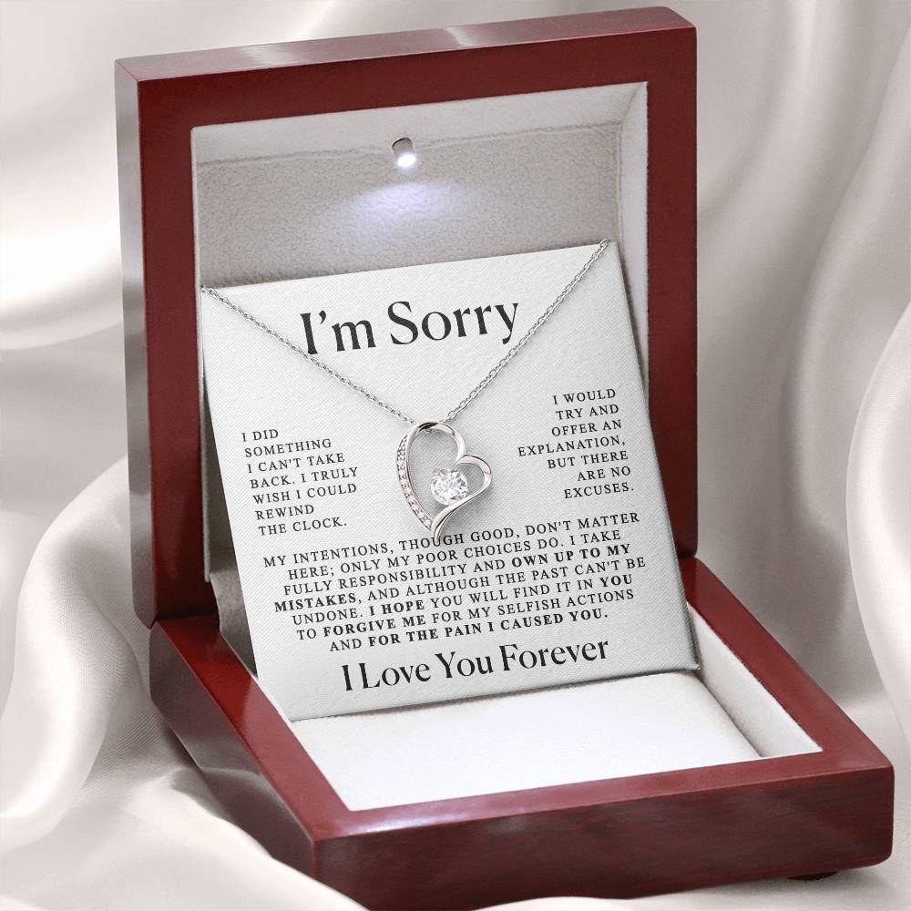 Heart Pendant Necklace with I'm Sorry Message Card in a Gift Box