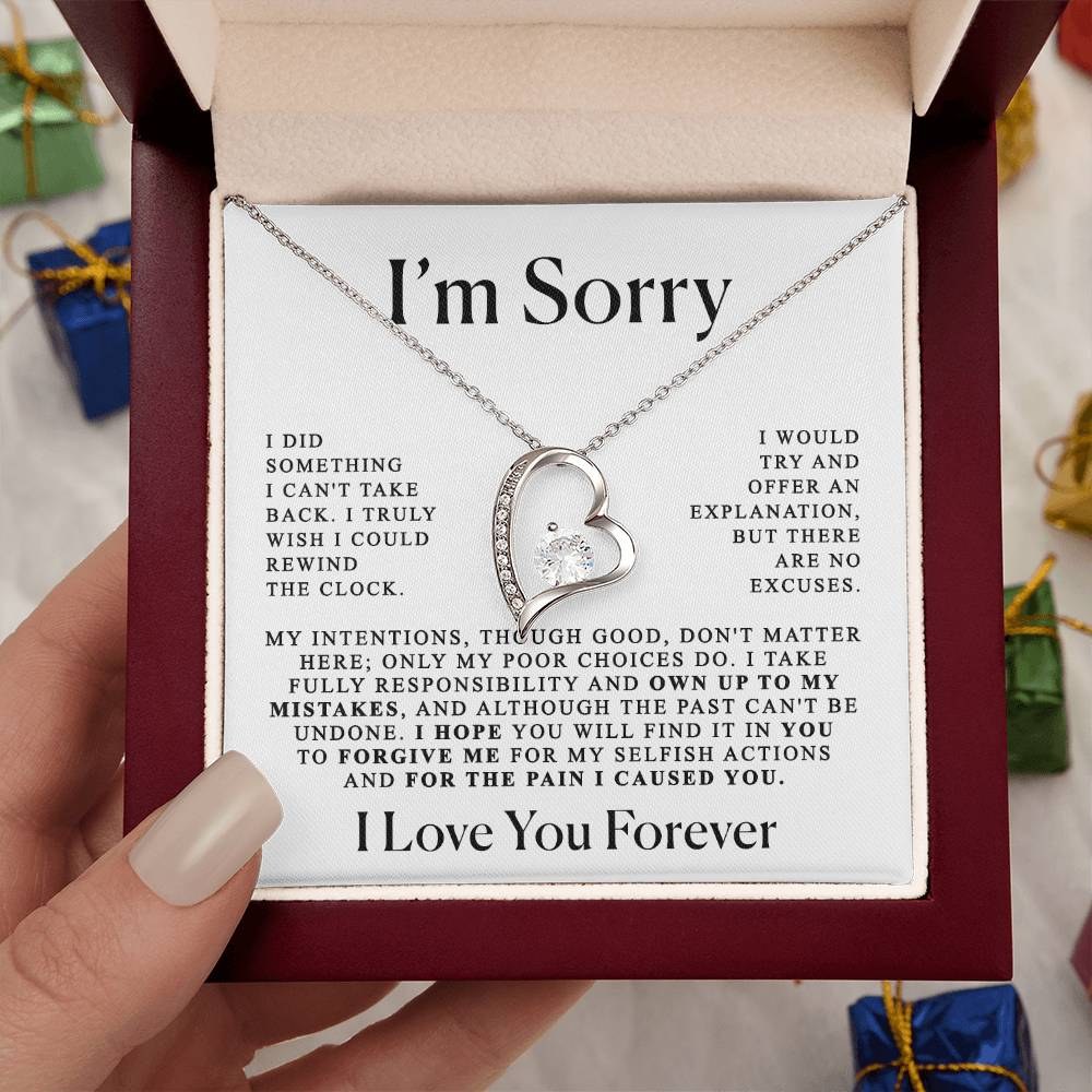 Heart Pendant Necklace with I'm Sorry Message Card in a Gift Box