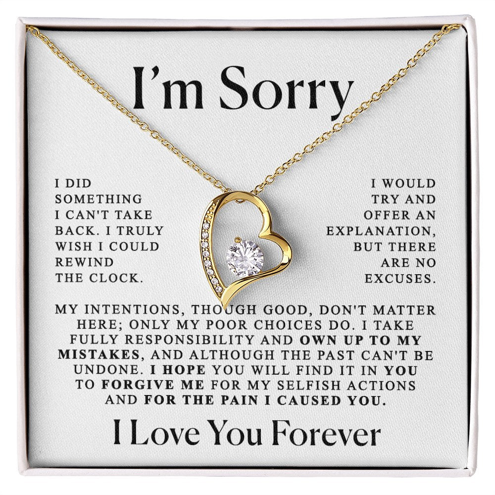 Heart Pendant Necklace with I'm Sorry Message Card in a Gift Box