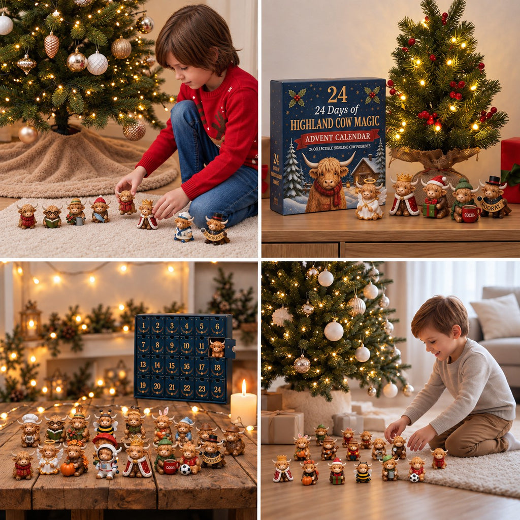 Highland Cow Advent Calendar with 24 Mini Collectible Figures