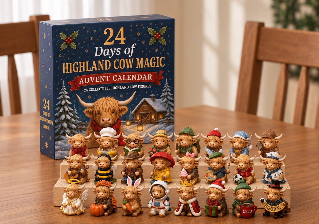 Highland Cow Advent Calendar with 24 Mini Collectible Figures