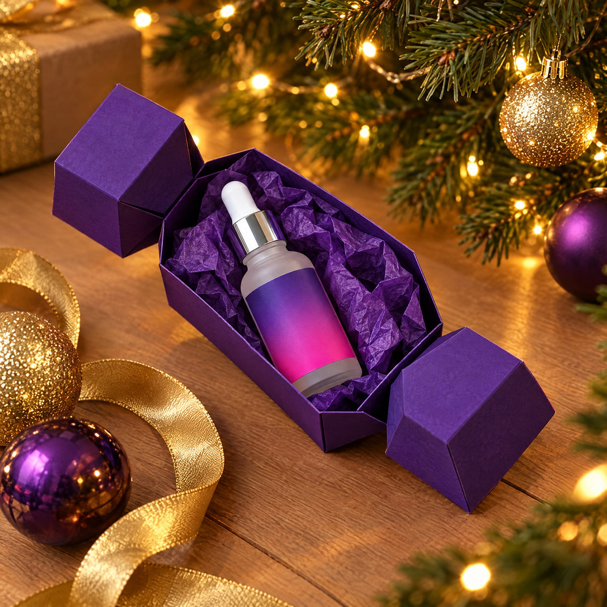 Skincare wrapped as a Christmas cracker