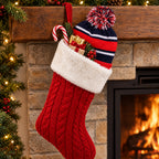 Kids Striped Pom-Pom Bobble Hat in Navy, Red and White, Ages 5-12