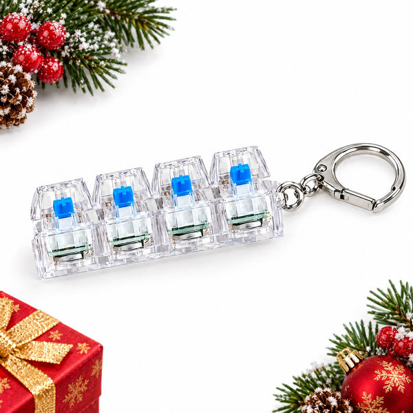 LED Mechanical Keyboard Keychain Fidget Clicker with 4 Keys