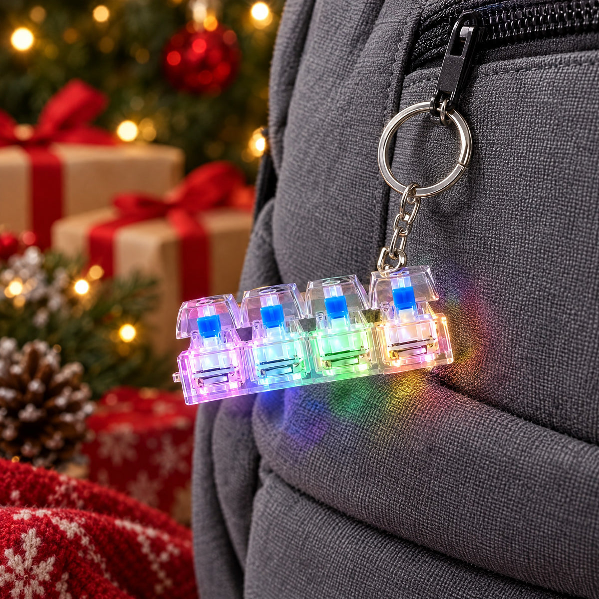 LED Mechanical Keyboard Keychain Fidget Clicker with 4 Keys