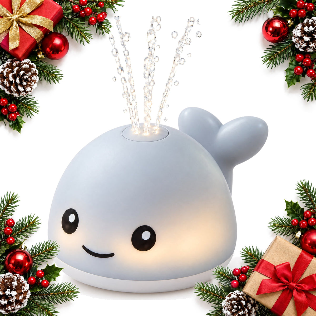 light up whale bath toy sprays water and glows in the bath — Christmas stocking filler gift