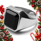 mens black stone signet ring stainless steel silver or gold tone — Christmas stocking filler gift