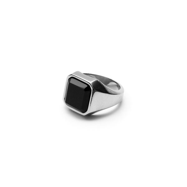 Men's Black Stone Signet Ring – Stainless Steel, Silver or Gold Tone
