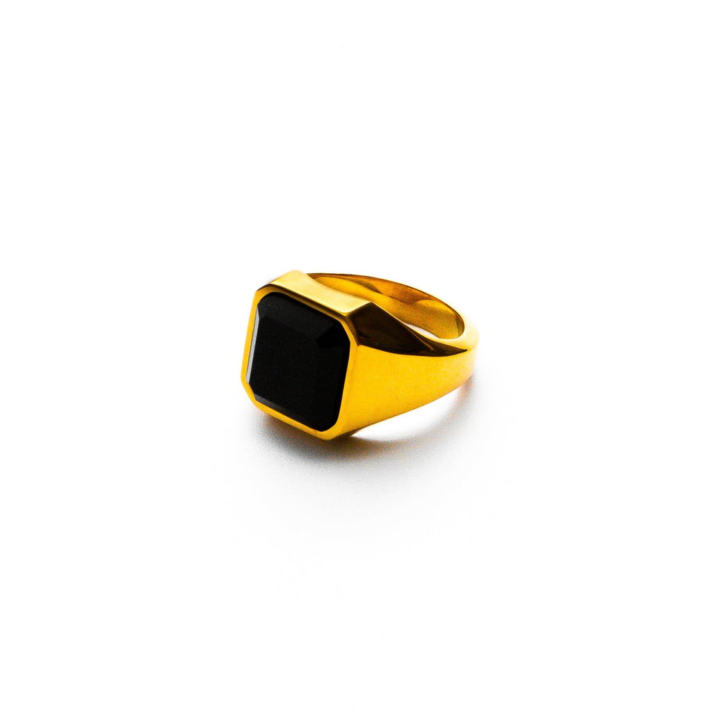 Men's Black Stone Signet Ring – Stainless Steel, Silver or Gold Tone