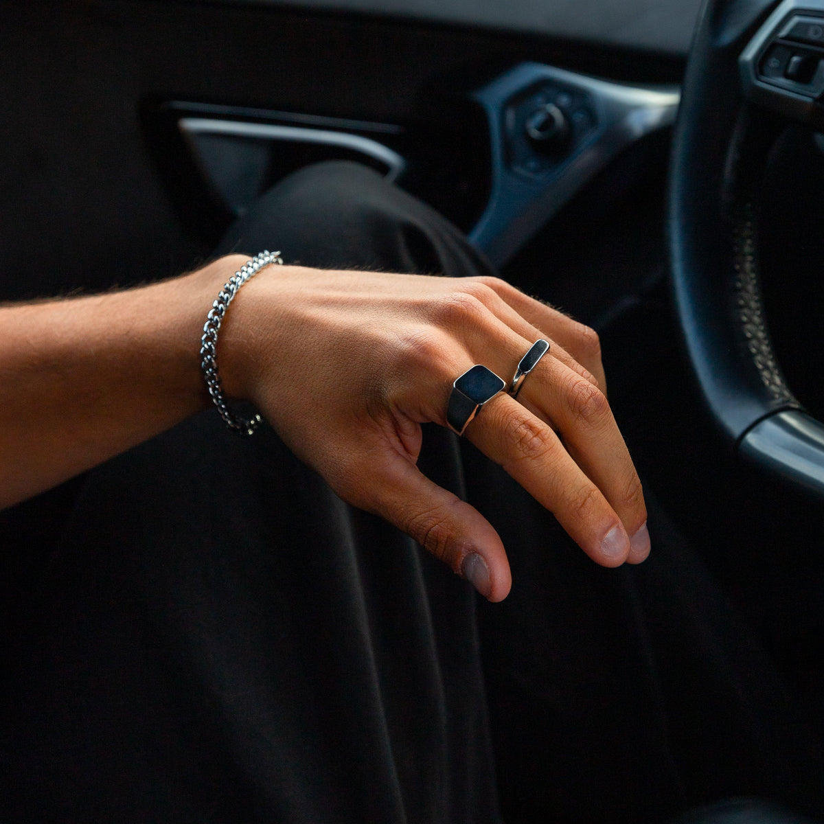 Men's Black Stone Signet Ring – Stainless Steel, Silver or Gold Tone