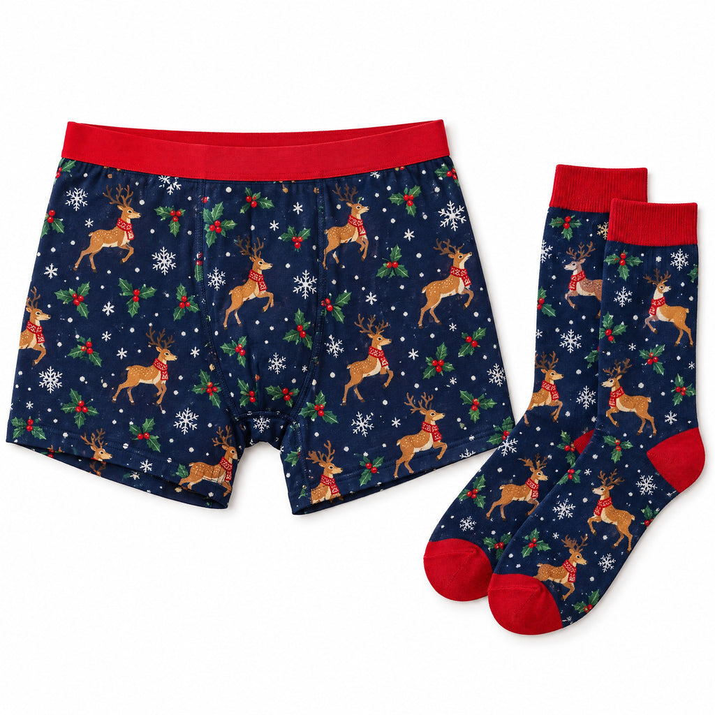 Men's Christmas Print Boxer Shorts and Matching Socks Gift Set