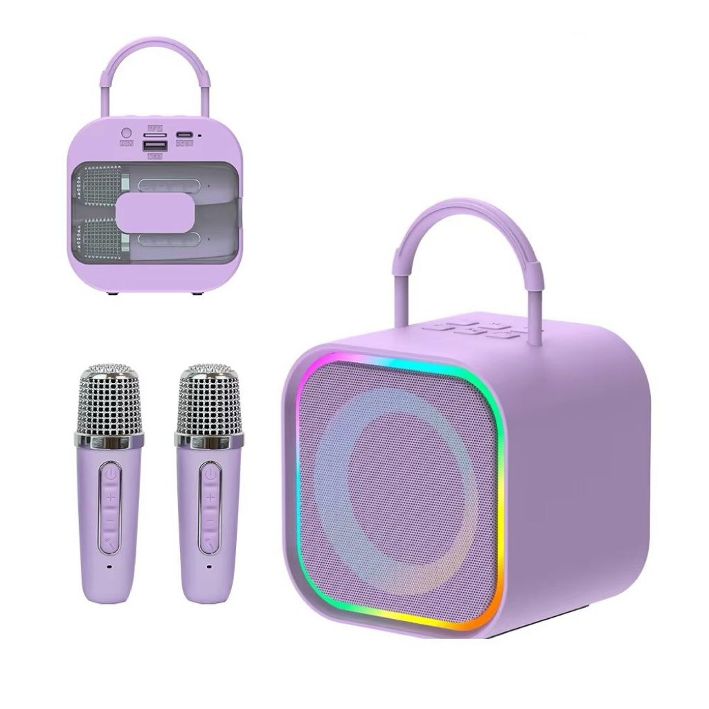 Mini Bluetooth Karaoke Speaker with 2 Wireless Microphones and Light Ring