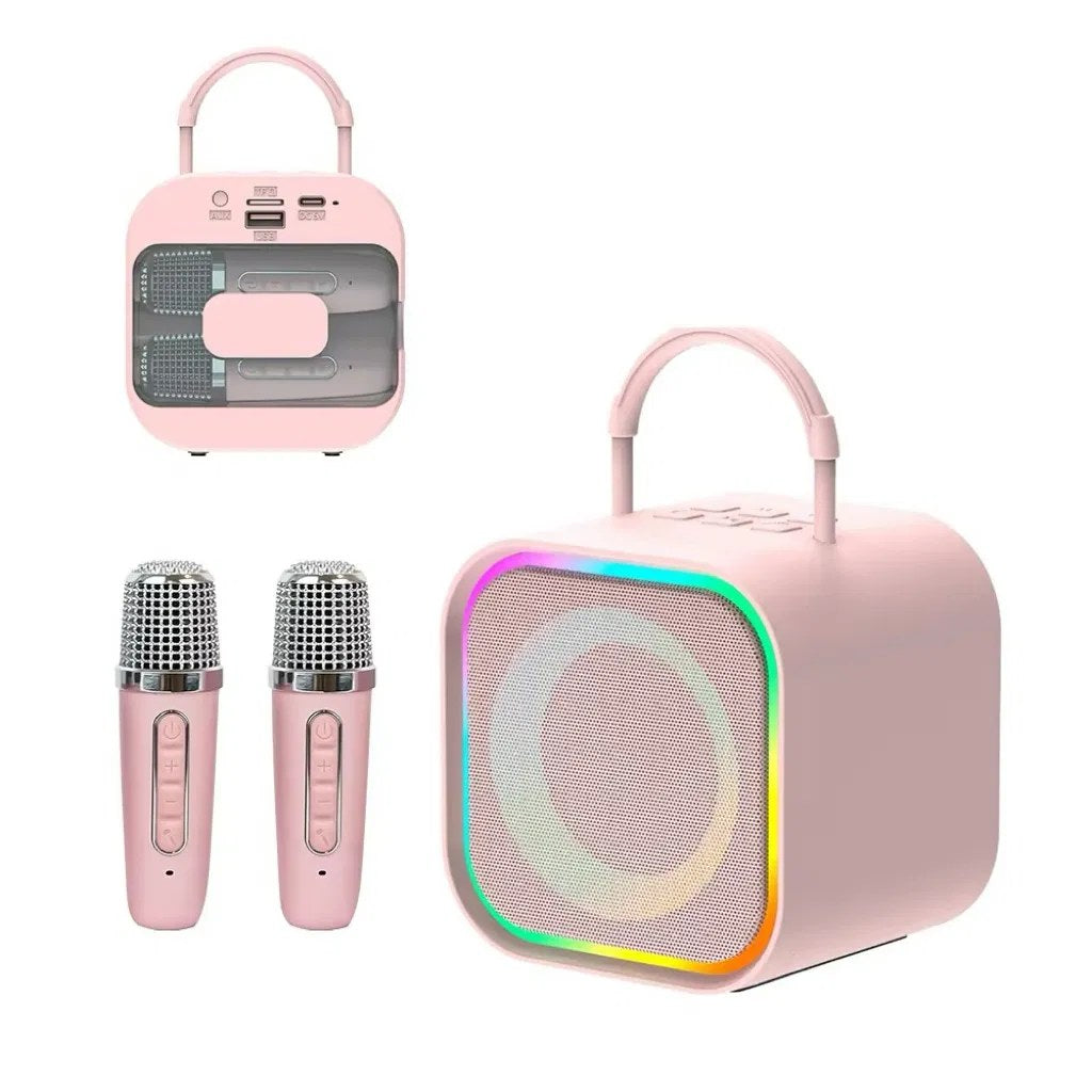 Mini Bluetooth Karaoke Speaker with 2 Wireless Microphones and Light Ring