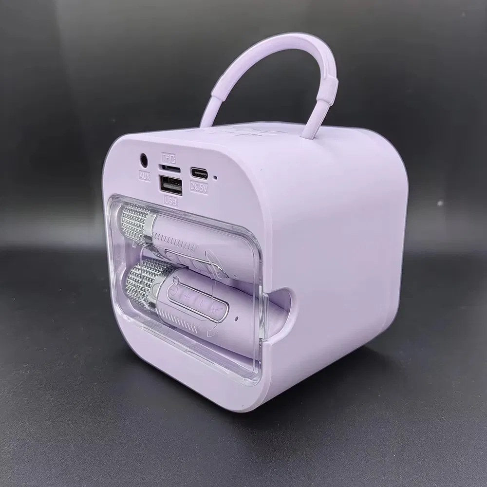 Mini Bluetooth Karaoke Speaker with 2 Wireless Microphones and Light Ring