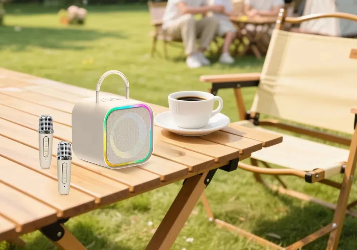 Mini Bluetooth Karaoke Speaker with 2 Wireless Microphones and Light Ring