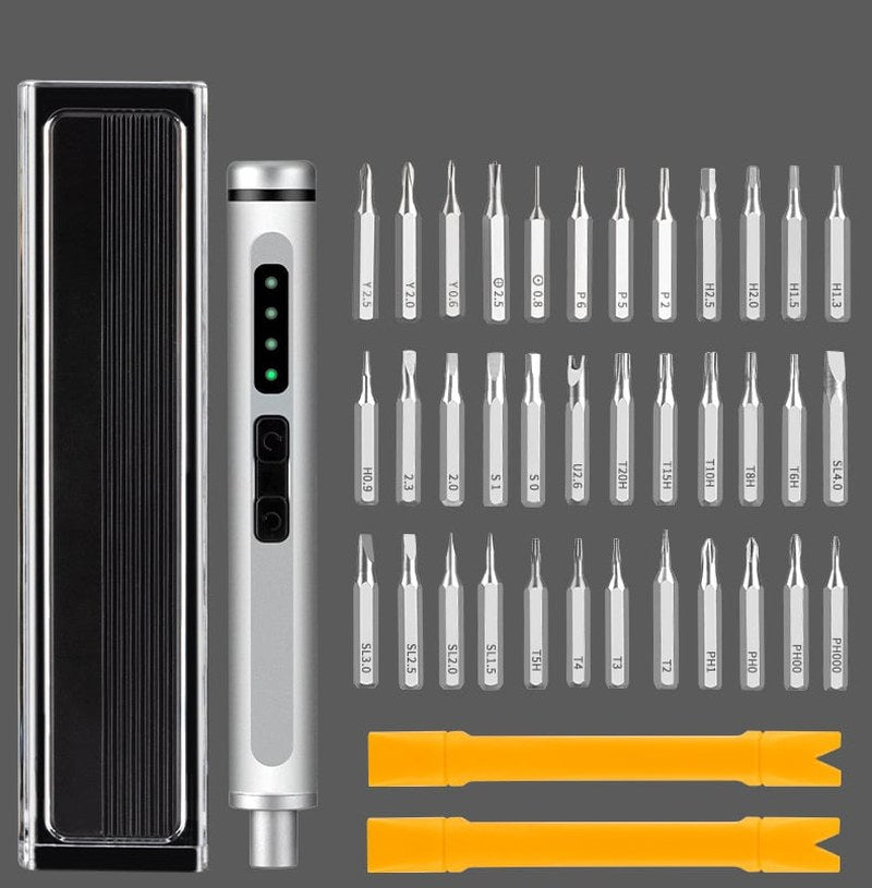 Mini Electric Precision Screwdriver Set with Magnetic Bits and Case