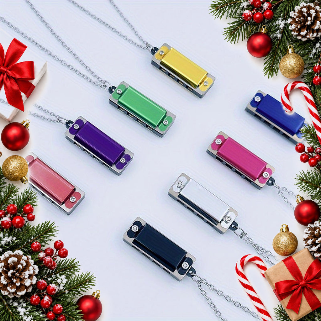 mini harmonica necklace playable 4 hole 8 note pendant — Christmas stocking filler gift