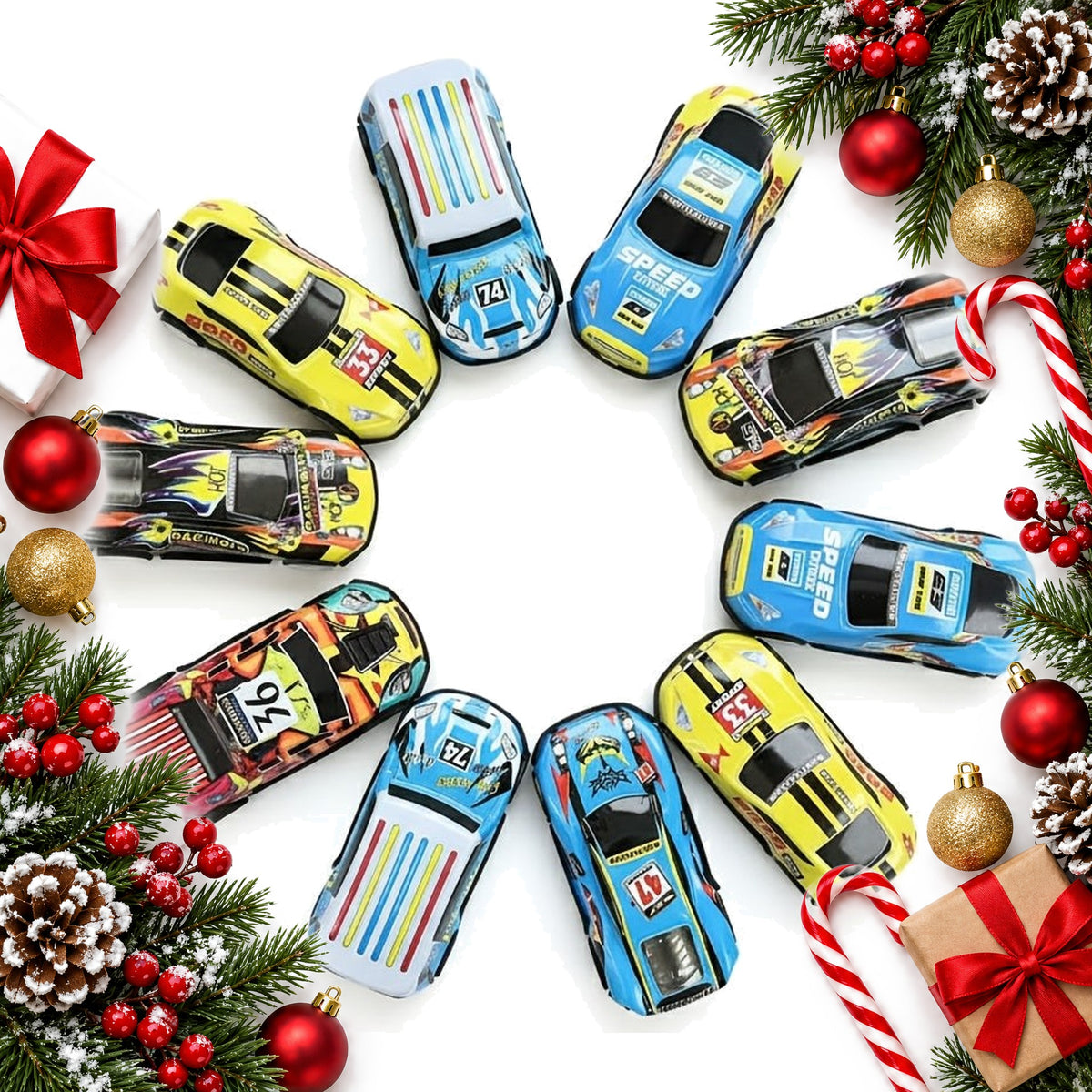 mini pull back toy cars pack of 16 colourful stocking fillers — Christmas stocking filler gift