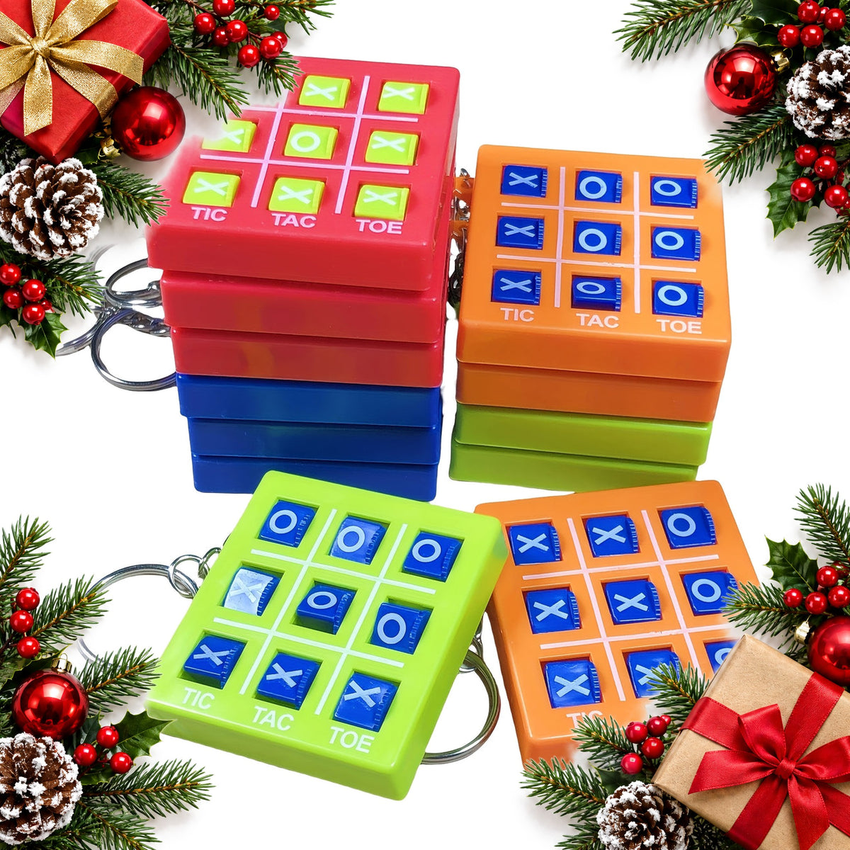 mini tic tac toe keyring games pack of 12 — Christmas stocking filler gift