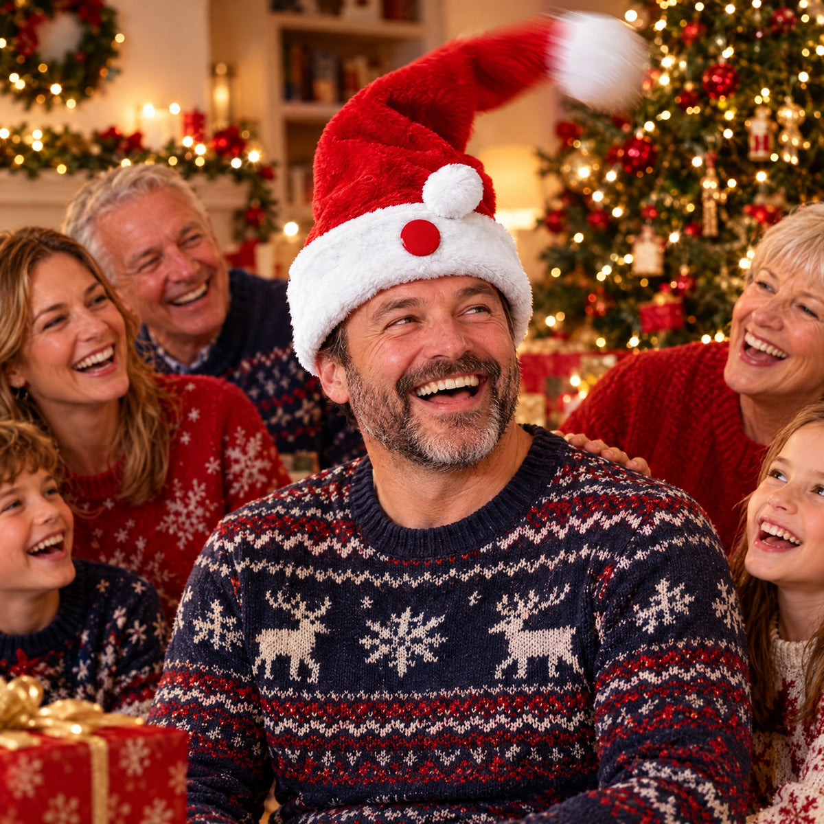 Moving Santa Hat with Push Button, Swaying Tip Christmas Party Gift